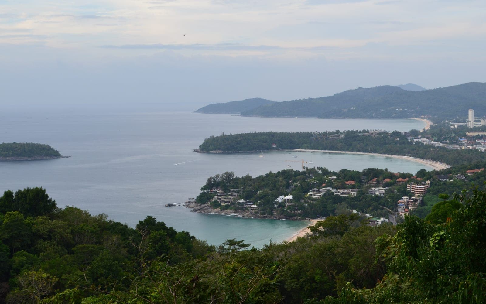 Kata Noi, Kata and Karon from Karon Viewpoint, forest below and the island of Ko Pu out to sea